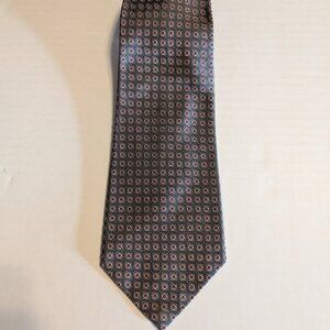 Polo Ralph Lauren Grey Tie with Red Squares and Dots 100% Silk Hand Made in USA